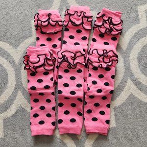6 pairs Girls Polka Dot & Ruffles Legwarmers Leg Arm Warmers Hot Pink Black NWT